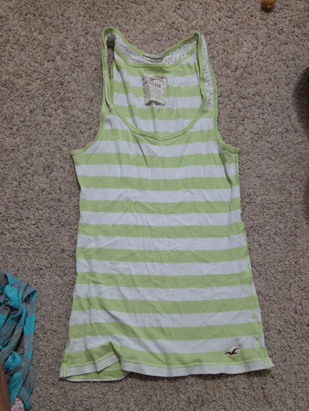 Hollister Lime Green & White Striped Racerback Tank
